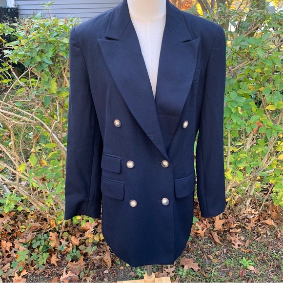 Vintage Navy long blazer 8  Women’s By Theomiles - Picture 2 of 13
